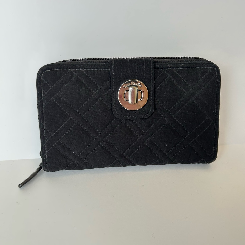 Vera Bradley Black Quilted Wallet with Silver turn lock
